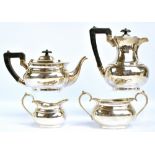 WILLIAM EGAN & SONS; an Irish hallmarked silver four piece tea set comprising an oval teapot,