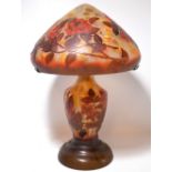 A modern Galle style cameo glass table lamp of conical form with footed baluster base overall