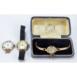 Two early 20th century 9ct gold cased lady's wristwatches,