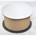 A rope 'cable drum' coffee table with polished mirrored circular top,