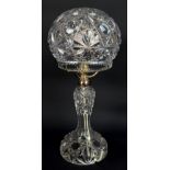 A clear cut glass mushroom lamp, height 38cm.