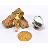 A circa 1820 miniature fully articulated Grodnertal Tuck Comb doll with painted face,