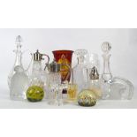 A small group of clear glass including two decanters, two claret jugs,