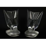 LALIQUE; a pair of clear glass 'Hirondelle' bookends modelled as swallows,