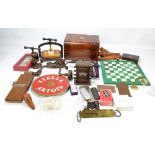 A group of collectors' items including a Victorian walnut combination work box and writing slope,