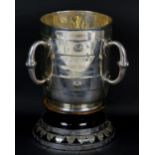 ROBERT GARRARD II; a large Victorian hallmarked silver three handled trophy cup,