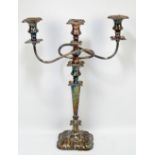 A large electroplated candelabrum with entwined twin branches and central sconce above tapering and