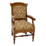 LUIGI PASQUALE (1822-1894); a late 19th century Italian walnut and inlaid elbow chair,