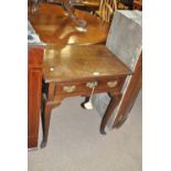 A George III oak single drawer side table on cabriole legs, width 68cm.