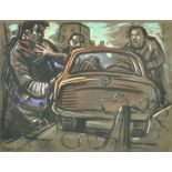 PETER HOWSON OBE (Scottish, born 1958); pastel on paper 'At Customs 1999', signed,
