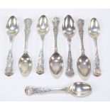 WALKER & HALL; a set of five George V hallmarked silver King's pattern teaspoons,