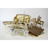 A mixed lot of electroplated items to include a teapot with bone finial,