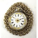 A French 800 silver open face crown wind pocket watch,