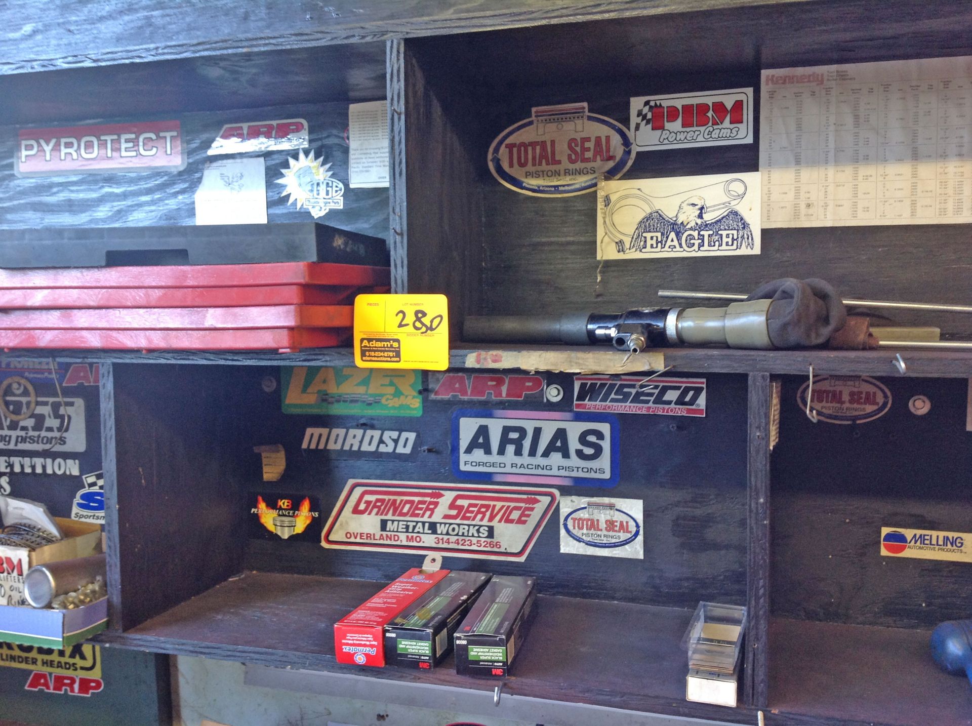 Contents of Shelf, Oil Cans, Air Tools & Tape Dispenser