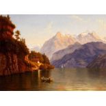 Brunner Salomon 1778 - 1848 Winterthur "Vierwaldstättersee". Oel auf Leinwand. Unten rechts