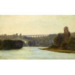 Cabat Nicolas-Louis 1812 - 1893 Paris "Flusslandschaft mit Aquädukt". Oel auf Malkarton.