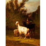 Cortes André 1812 - 1879 Barbizon-Schule "Hirtenmädchen mit Ziegen". Oel auf Leinwand. Unten