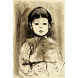 Arbas Avni 1919 Istanbul - 2003 Izmir "Kinderportrait". Tuschpinselzeichnung über Kreide partiell