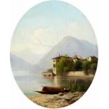 Agostini Guido Italienische Schule Ende 19.Jh. "Lugano - San Salvatore ed il Belvedere". Oel auf