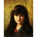 Berthoud Alfred-Henri 1848 Convet - 1906 Murten "Mädchenportrait mit Blumenhaarschmuck". Oel auf