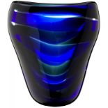 Vase "Leerdam" Mitte 20. Jh. Farbloses Glas mit horizontalen, grünen und dunkelblauen Streifen.