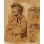 Anker Albert 1831 - 1910 Ins "Mann mit Mütze". Bleistiftstudien auf Papier. Unten rechts signiert.
