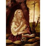 Anonym 17. Jh. "Heilige Maria Magdalena". Oel auf Holz. Retuschen, Kratzer, Holztafel leicht