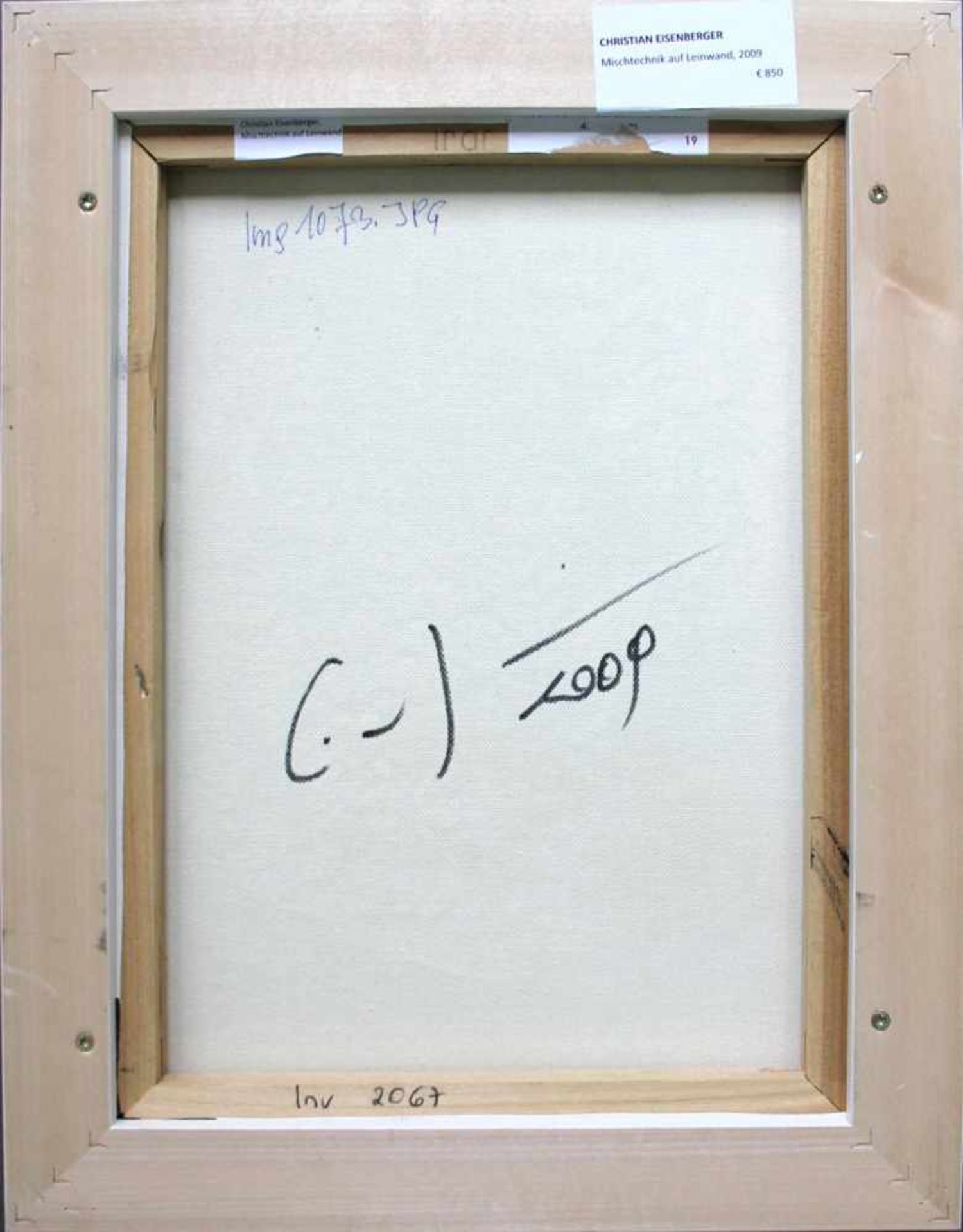 Christian Eisenberger geb. 1978 o.T. 2009 Mischtechnik auf Leinwand handsigniert, datiert verso 40 x - Bild 3 aus 4