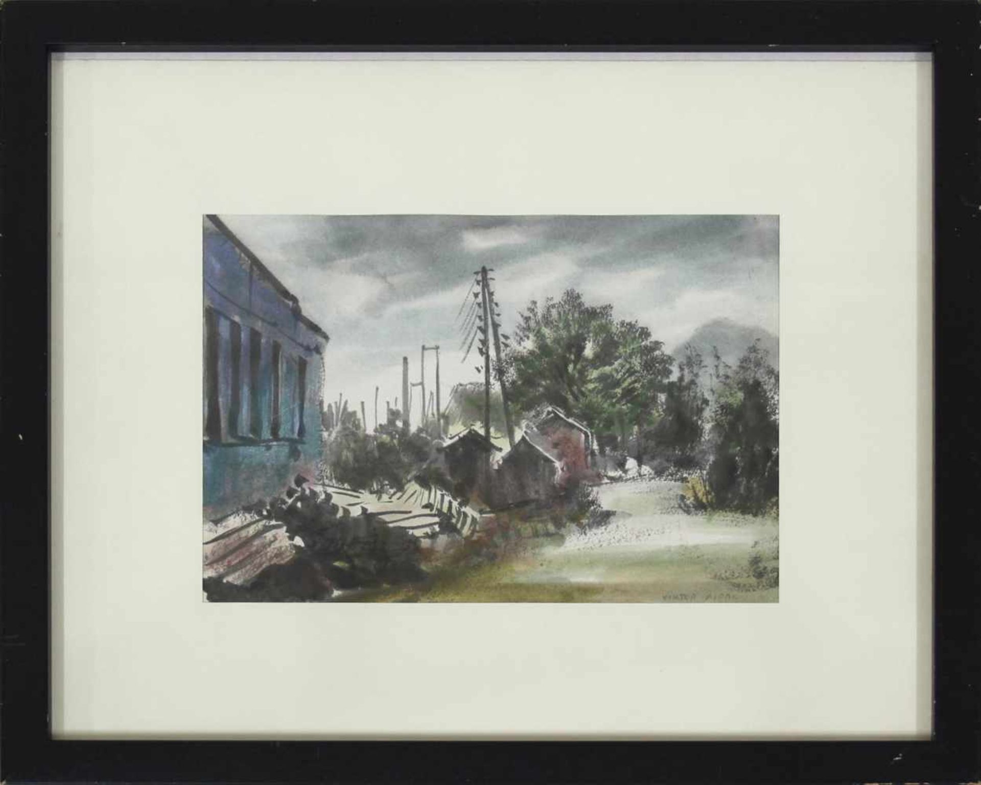 Viktor Pipal 1887-1971 Motiv an der Bahn Aquarell und Kohle signiert vorne, betitelt verso 17 x 24,5 - Bild 2 aus 4