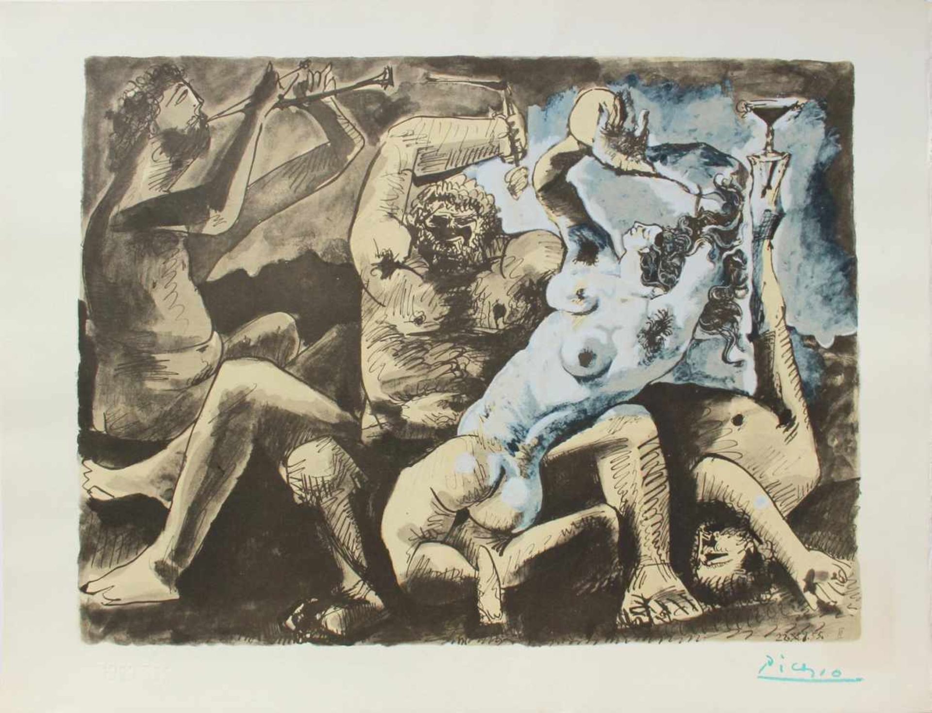 Pablo Picasso 1881 - 1973 "Bacchanale" 1955 Pochoir Lithographie stempelsigniert, Stempel Verso („