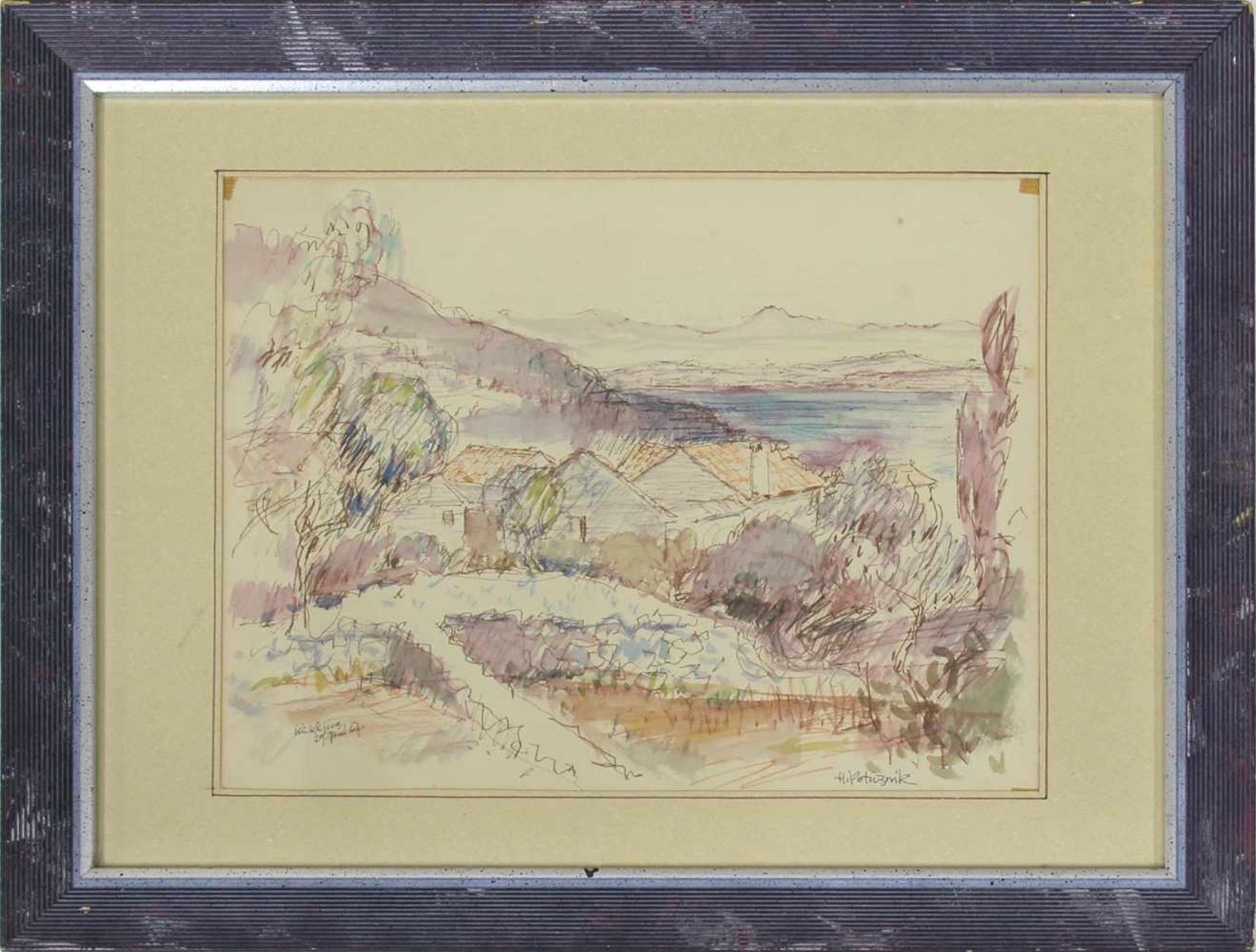 Heribert Potuznik 1910-1984 Landschaft in Jugoslavien 1967 Mischtechnik auf Papier signiert, - Bild 2 aus 5