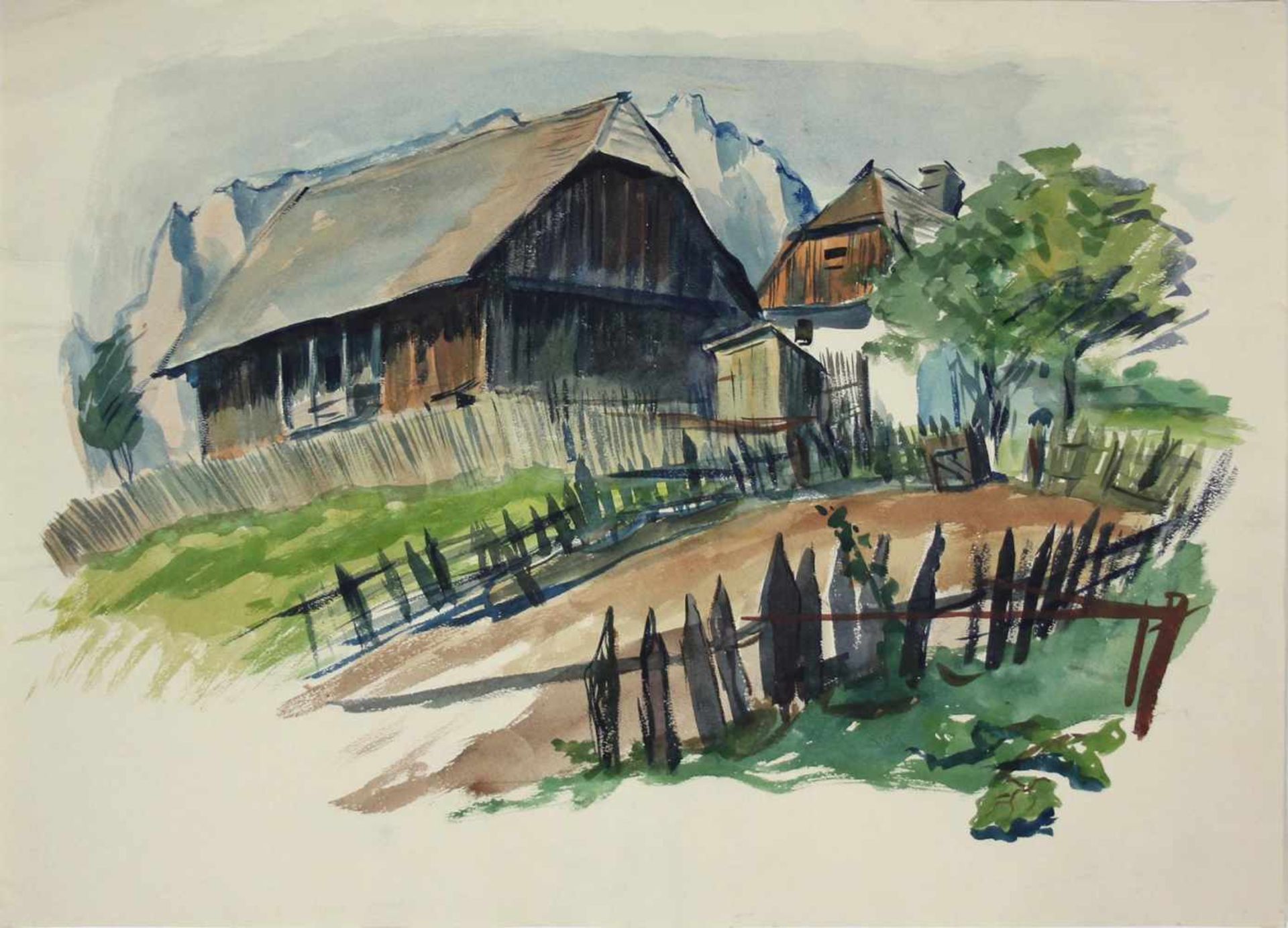 Oskar Zimmermann 1910-1994 Landschaft Aquarell handsigniert 44 x 60 cm