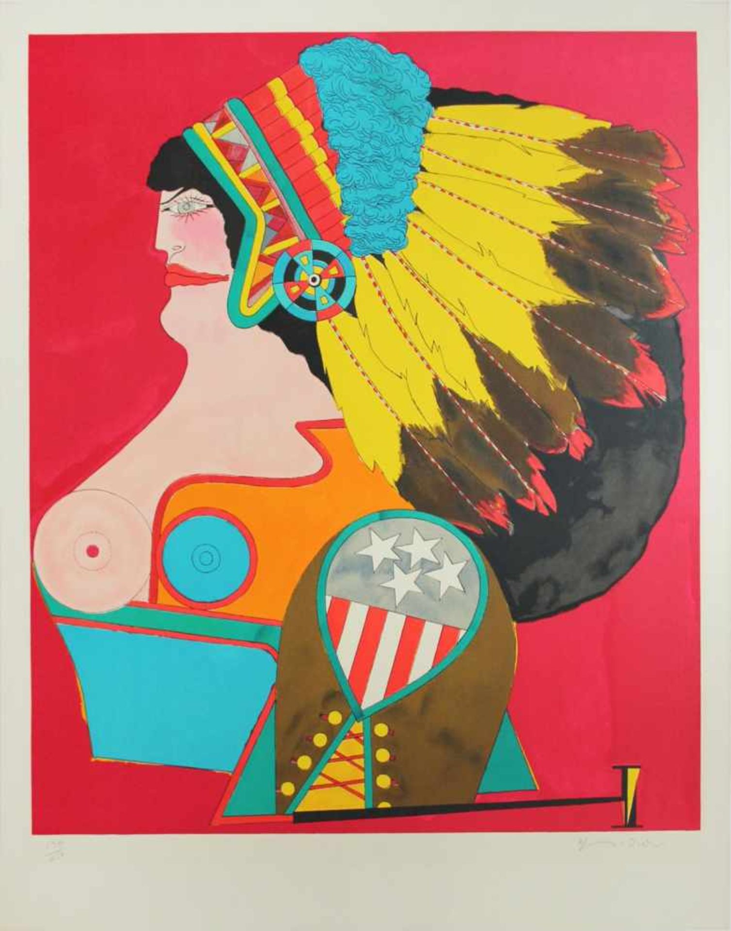 Richard Lindner 1901 - 1978 Miss American Indian 1969/1974 Farblithographie auf Arches-Bütten aus