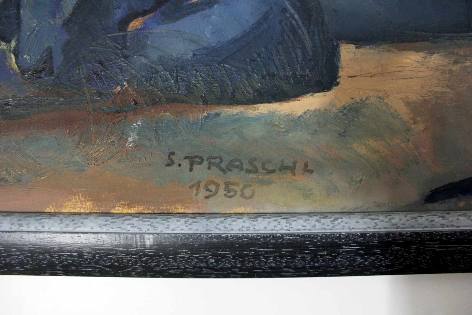 Stefan Praschl 1910-1994 Panther 1950 Öl auf Karton signiert und datiert 30 x 51 cm - Bild 3 aus 3