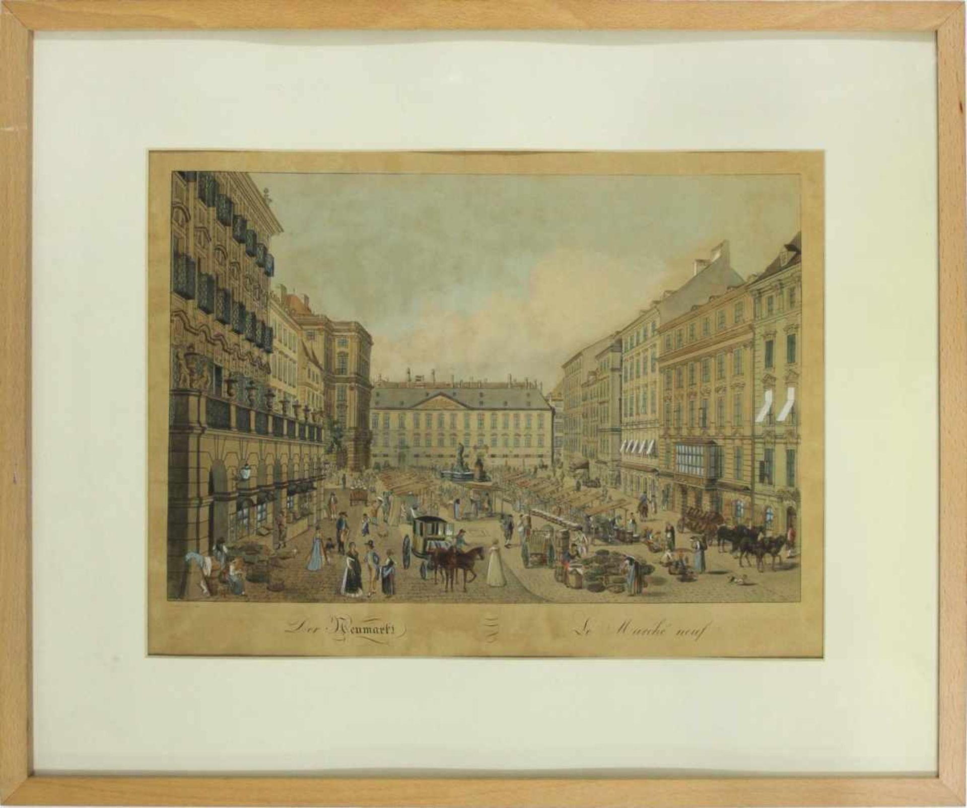 Carl Schütz 1745-1800 Der Naschmarkt um 1900 (gezeichnet 1798) Umrißradierung, altkol. nummeriert - Bild 2 aus 4