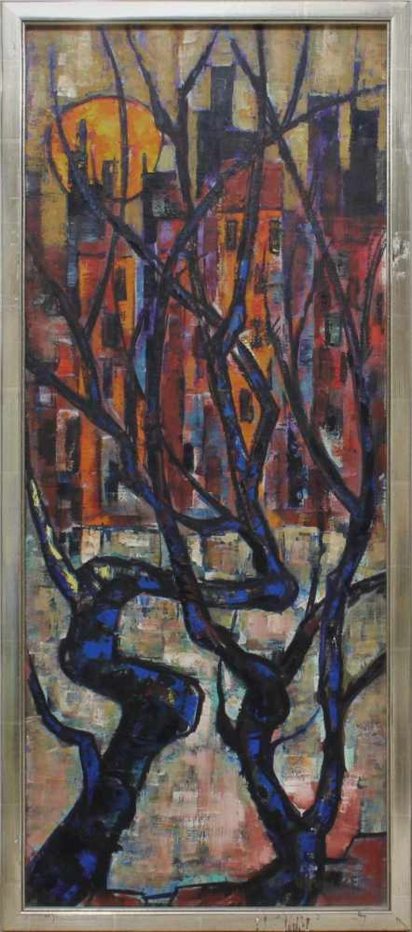 H. Thölke Häuserwald Acryl auf Leinwand signiert 100 x 40 cm