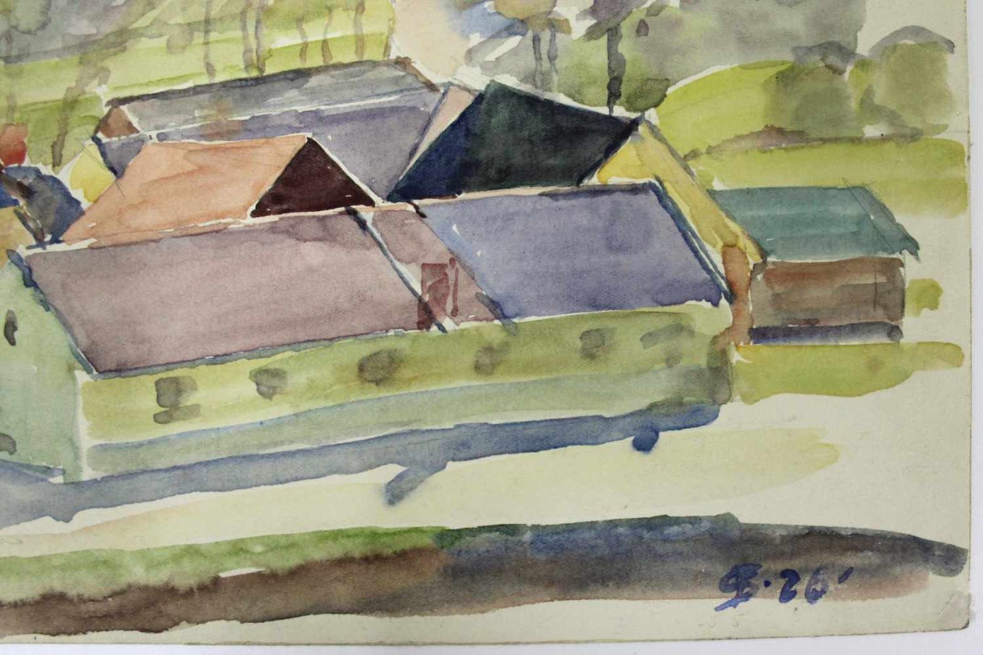 Ferdinand Stransky 1904-1981 Dörfliches Idyll 1926 Aquarell signiert und datiert 26,5 x 40 cm - Bild 2 aus 2