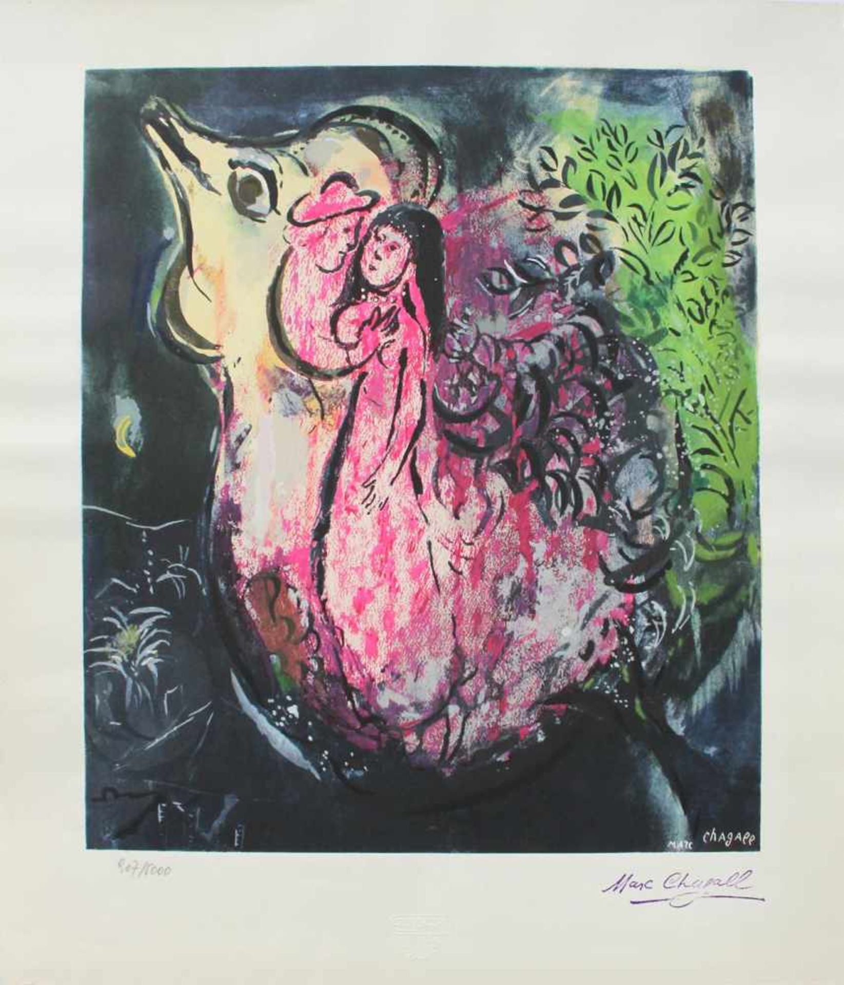 Marc Chagall 1887 - 1985 Paar im Garten Lithographie stempelsigniert, nummeriert 907/5000 56,5 x