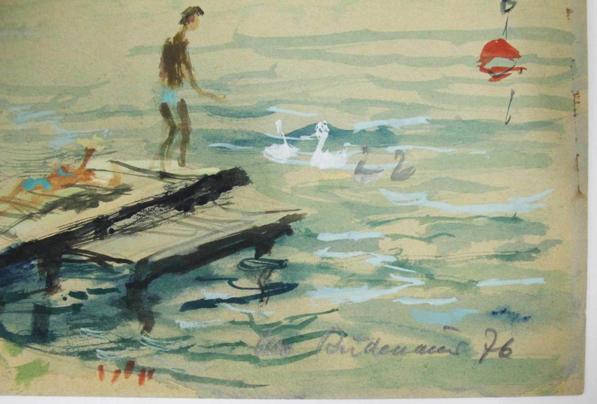 Otto Rüdenauer 1914-1978 Wörtersee-Pörtschach 1976 Aquarell signiert, datiert und betitelt 50 x 35 - Bild 2 aus 3