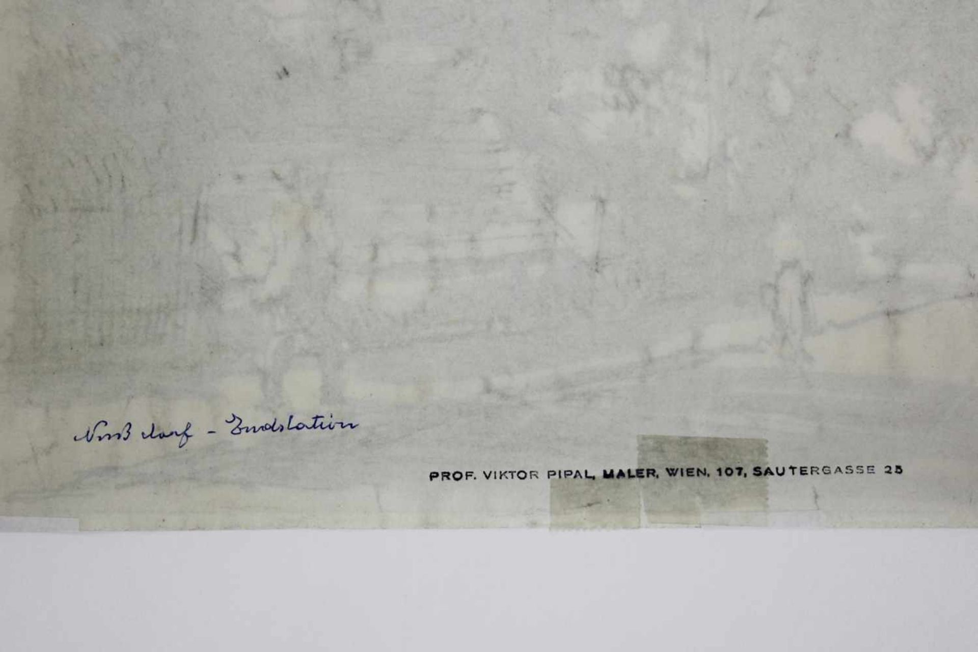 Viktor Pipal 1887-1971 Nussdorf Endstation Tusche laviert monogrammiert vorne, betitelt verso 20 x - Bild 5 aus 5