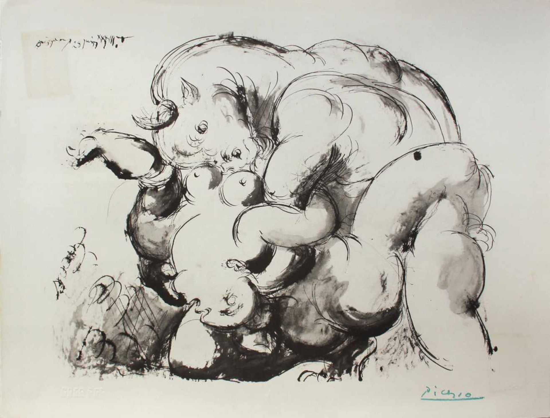 Pablo Picasso 1881 - 1973 "Minotaure et Femme nue" 1933/1975 Pochoir Lithographie stempelsigniert,