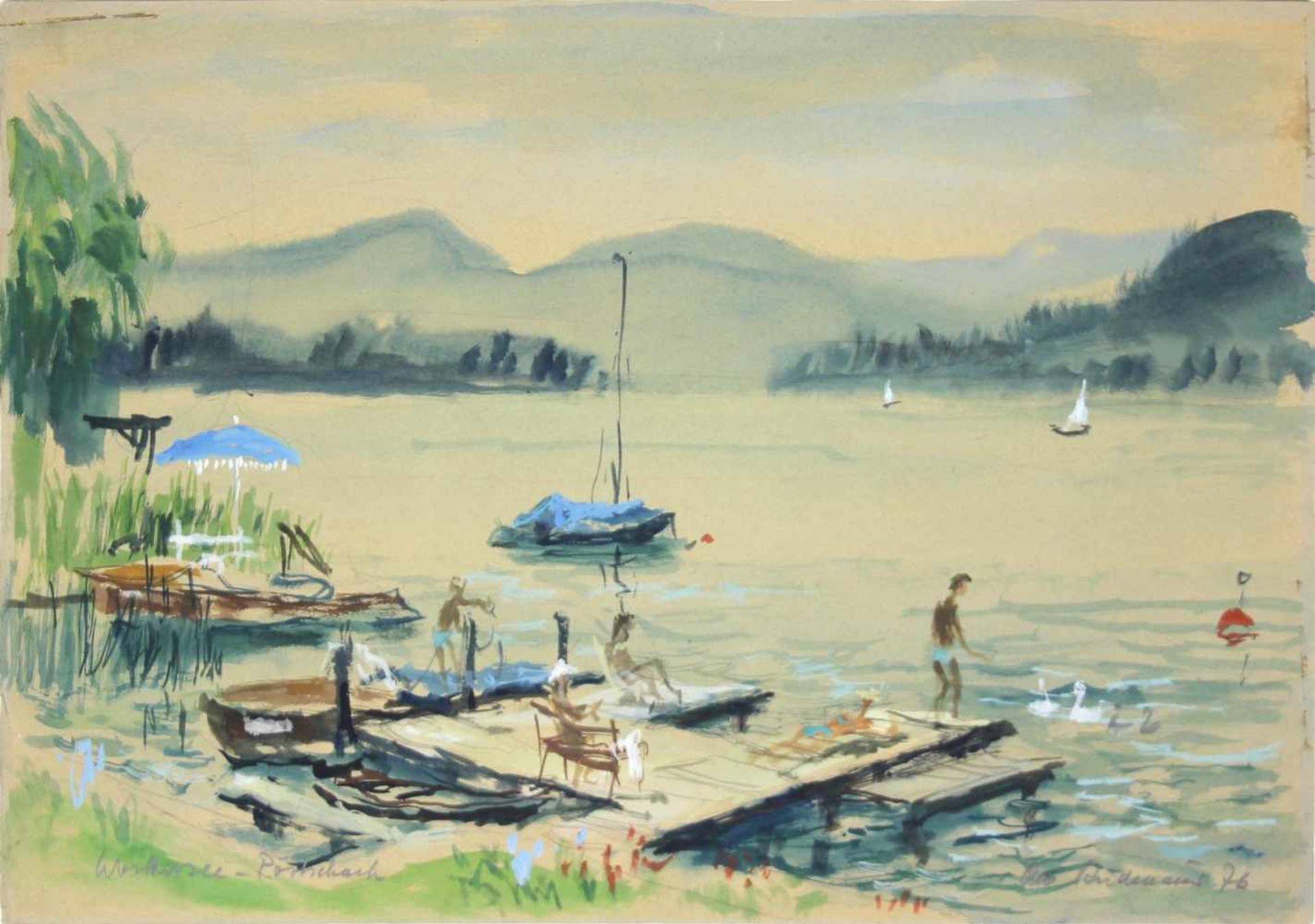 Otto Rüdenauer 1914-1978 Wörtersee-Pörtschach 1976 Aquarell signiert, datiert und betitelt 50 x 35