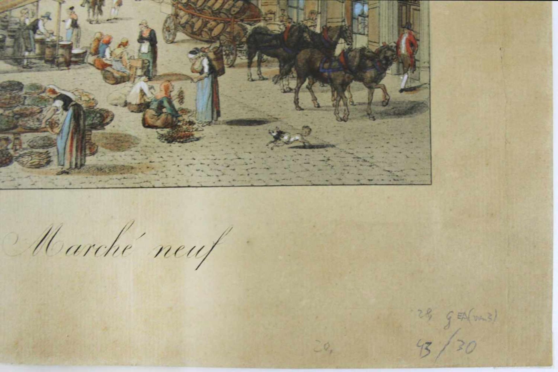 Carl Schütz 1745-1800 Der Naschmarkt um 1900 (gezeichnet 1798) Umrißradierung, altkol. nummeriert - Bild 3 aus 4