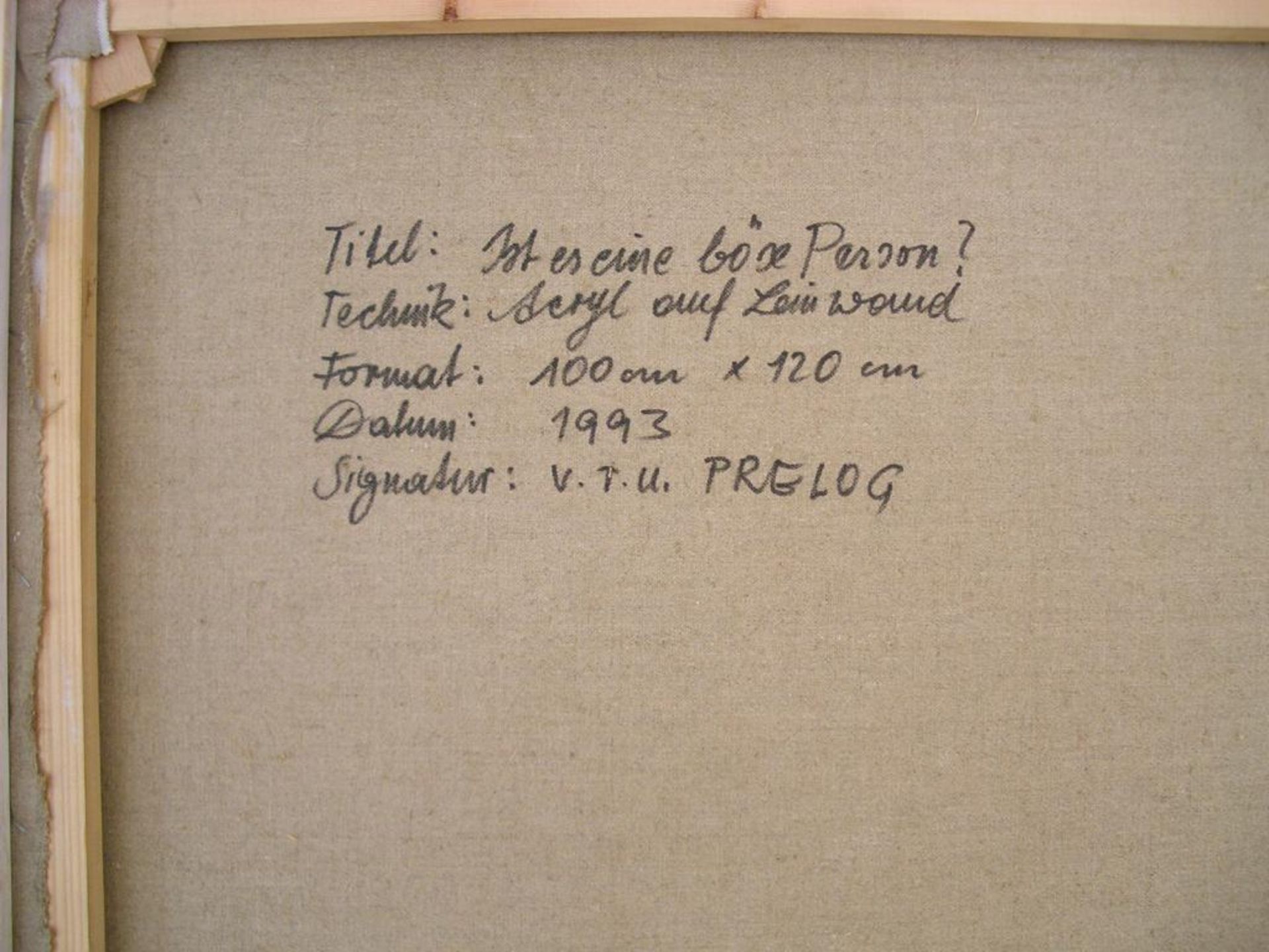 Prelog Drago geb. 1939 Ist es ein böser Mensch? 1993 Acryl auf Leinwand handsigniert, datiert und - Bild 2 aus 2