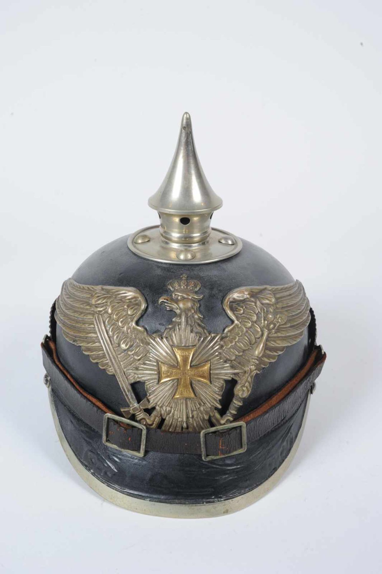 Prusse. Casque troupe mod 95 dun Garde landwer détachment, belle bombe, très bel intérieur, complet