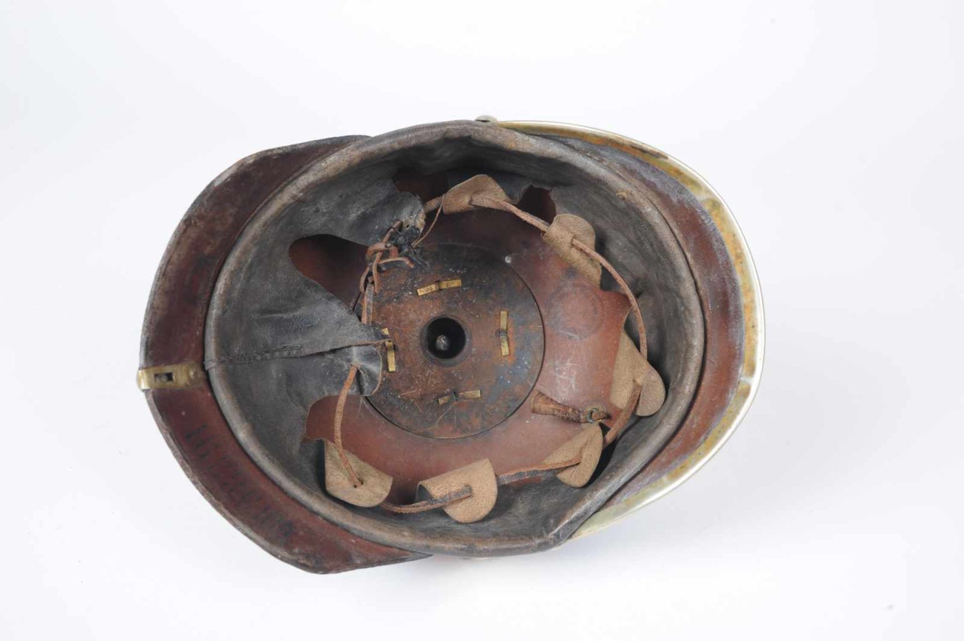 Bade. Casque troupe mod 95 du 109°, belle bombe, bel intérieur, complet de ses cocardes et de sa - Bild 3 aus 6