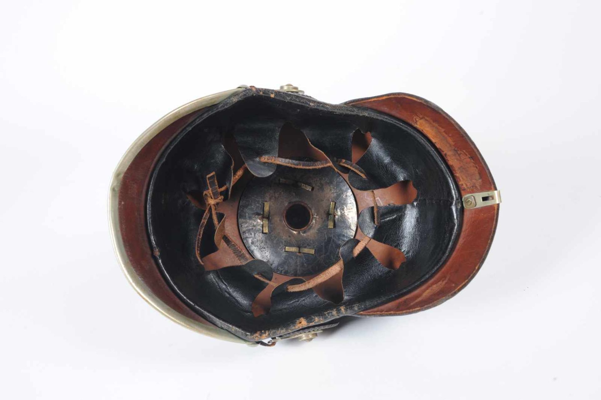 Prusse. Casque troupe mod 95 dun Garde landwer détachment, belle bombe, très bel intérieur, complet - Bild 3 aus 5