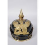 Bade. Casque de sous-officier d’infanterie, belle bombe mais repercée, plaque, intérieur et jonc