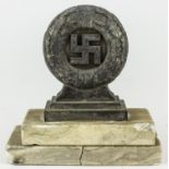 SWASTIKA AND OAK LEAF WREATH DESK ORNAMENT