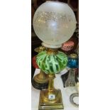 Green glass brass oil lamp